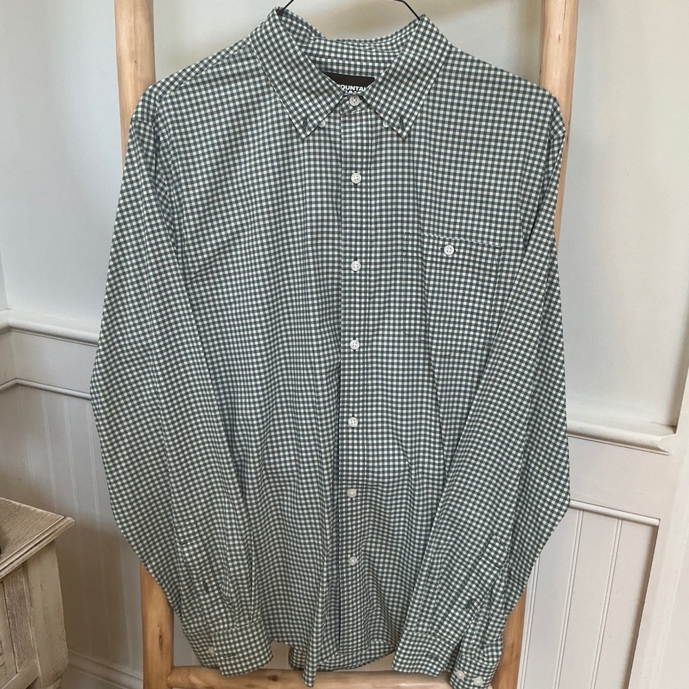 Mountain Khakis Mens Large Classic Fit Gingham Stretch Button Down Shirt Green